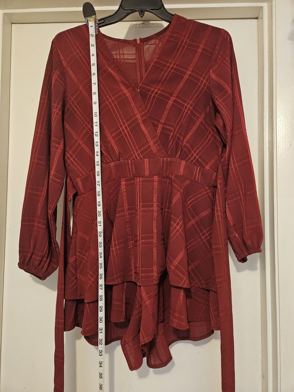 Red Plaid Ruffled Jumpsuit - Picture 4 of 10